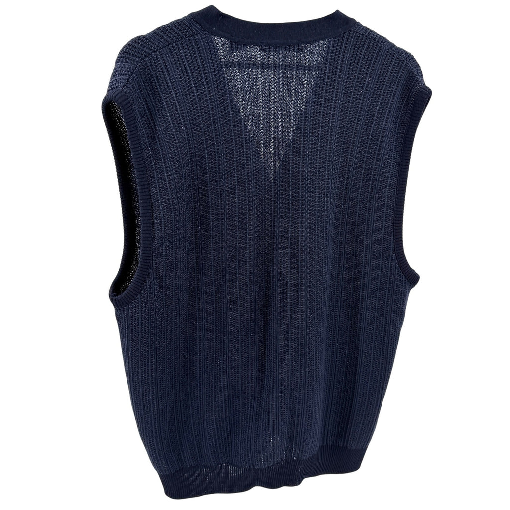 Segreto Navy Blue 100% Merino Wool Ribbed Button Front Cardigan Sweater Vest