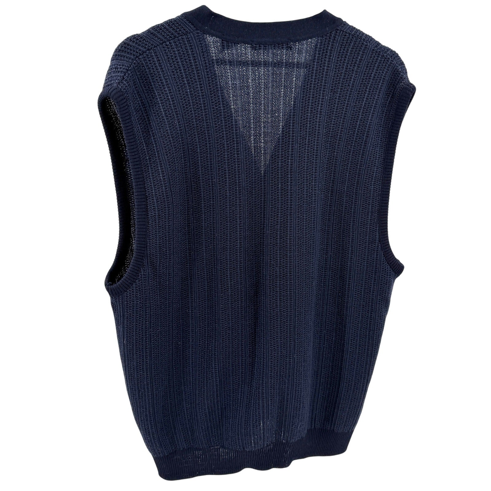 Segreto Navy Blue 100% Merino Wool Ribbed Button Front Cardigan Sweater Vest