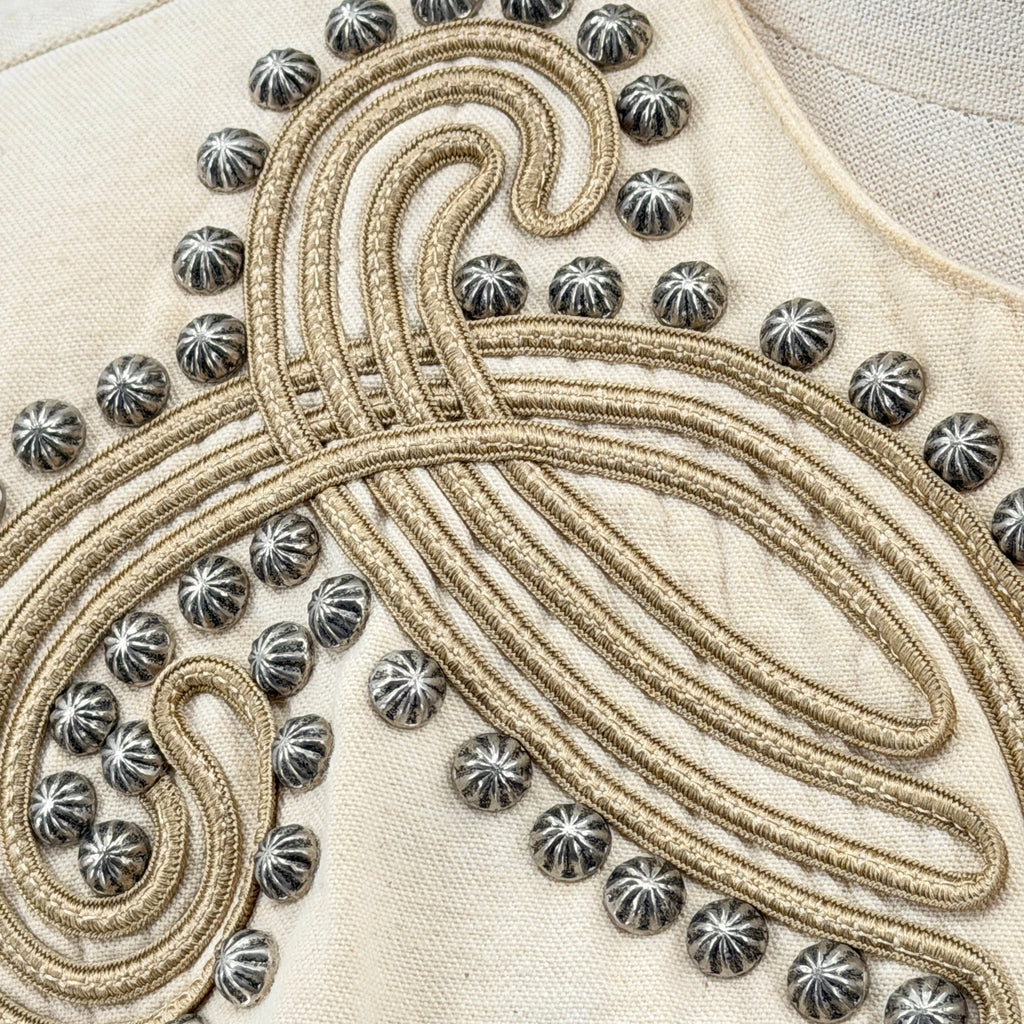 Vintage 90s Double D Ranch Cream 100% Cotton Studded Soutache Cropped Jacket