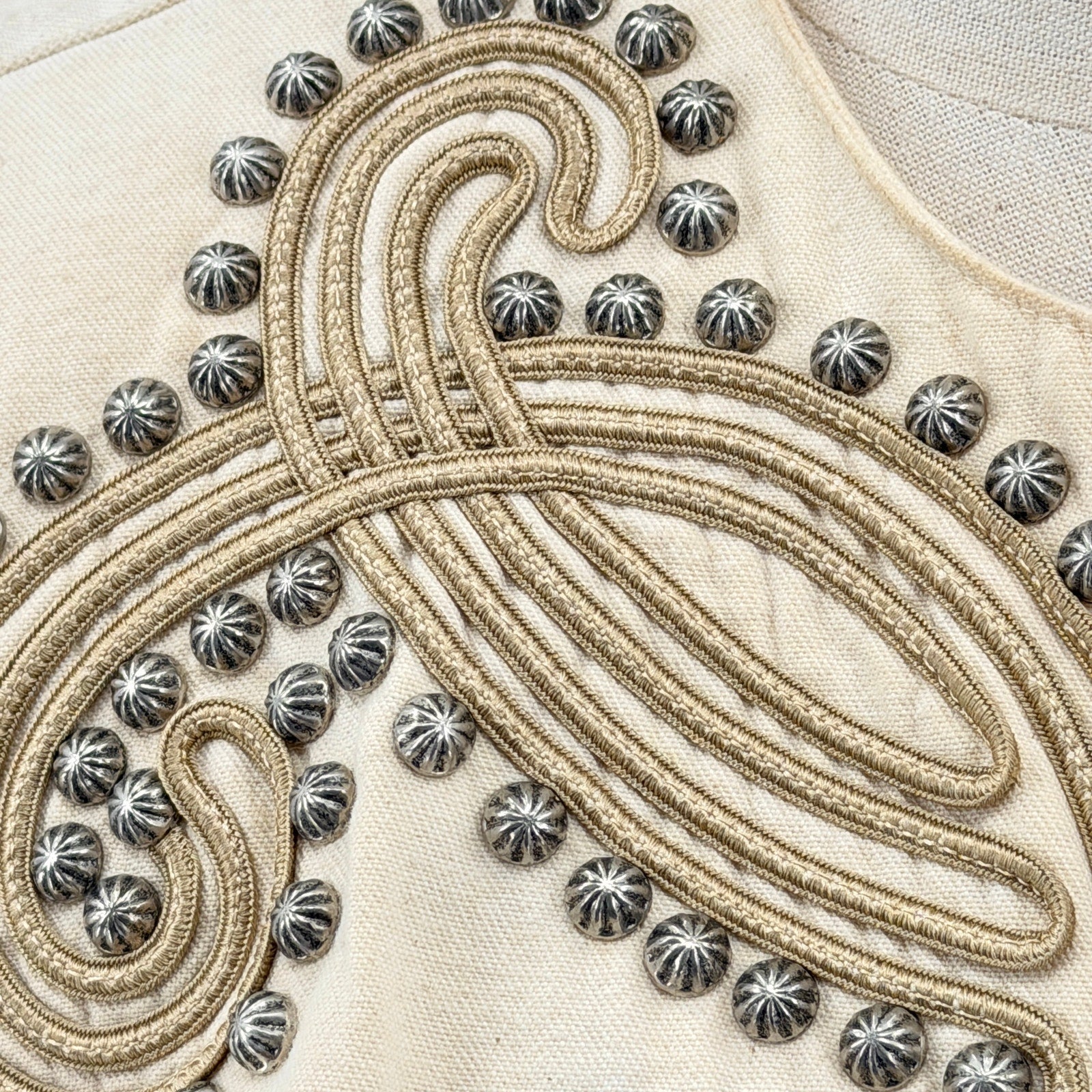 Vintage 90s Double D Ranch Cream 100% Cotton Studded Soutache Cropped Jacket