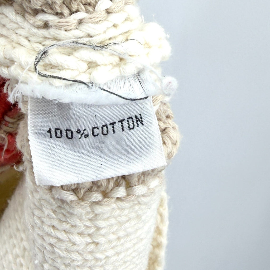Vintage 90s Alice Collins Cream Cotton Botanical Embroidered Cable Knit Sweater