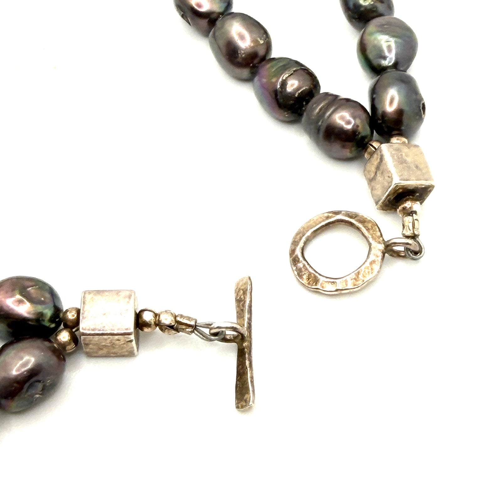 Vintage Y2K Peacock Pearl Blue Topaz Sterling Silver Double Strand Necklace