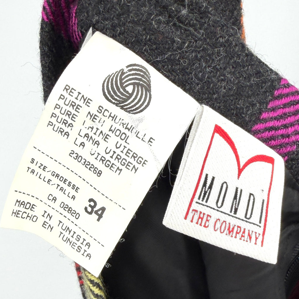 Vintage 90s Mondi Charcoal Wool Neon Plaid Pencil Mini Skirt