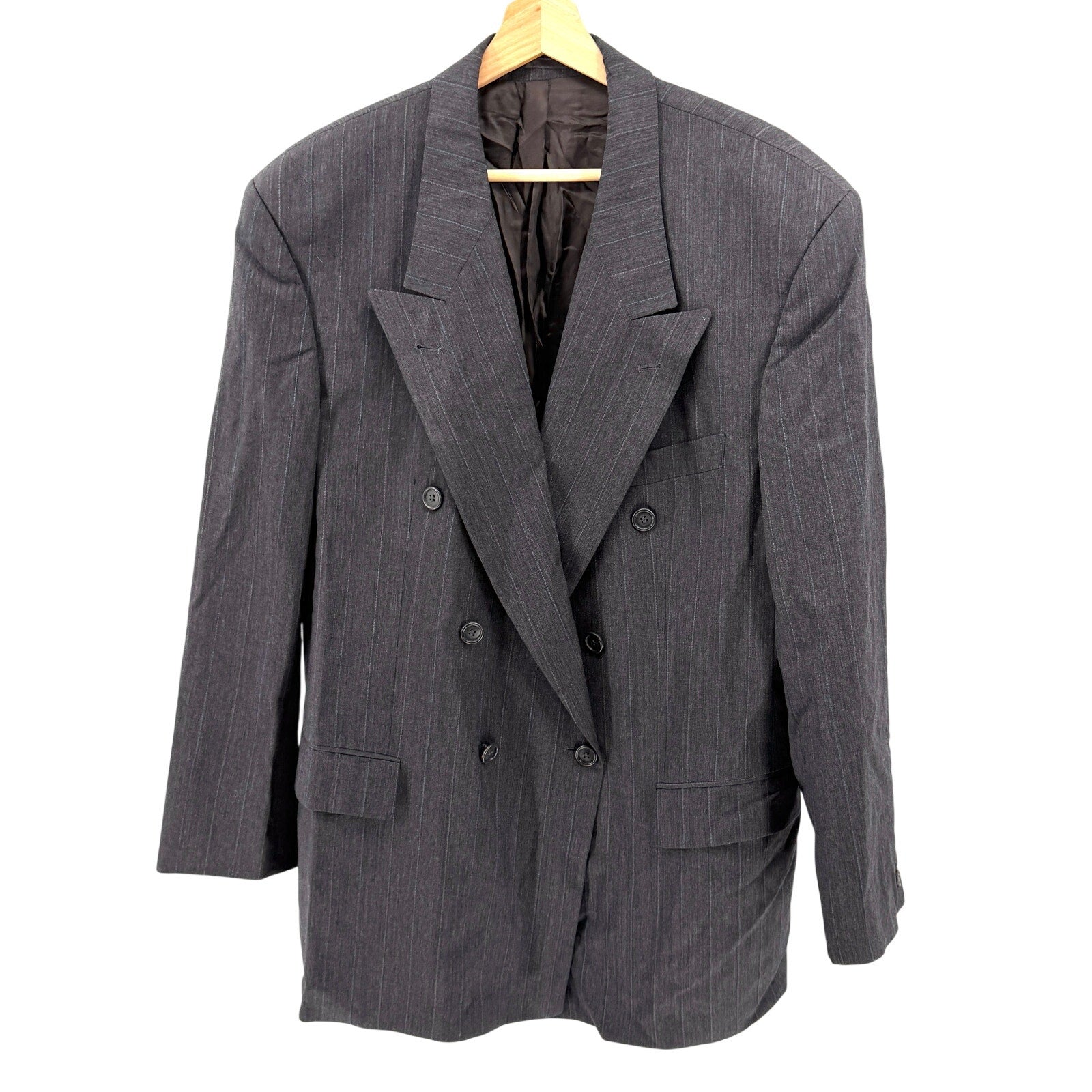 Vintage 90s Hugo Boss Grey Pinstripe 100% Wool Bebop Double Breasted Blazer