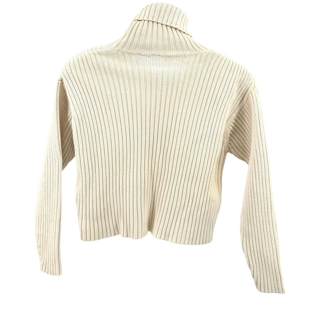 Vintage Y2K Ann Taylor Cream 100% Cotton Ribbed Crop Top Turtleneck Sweater