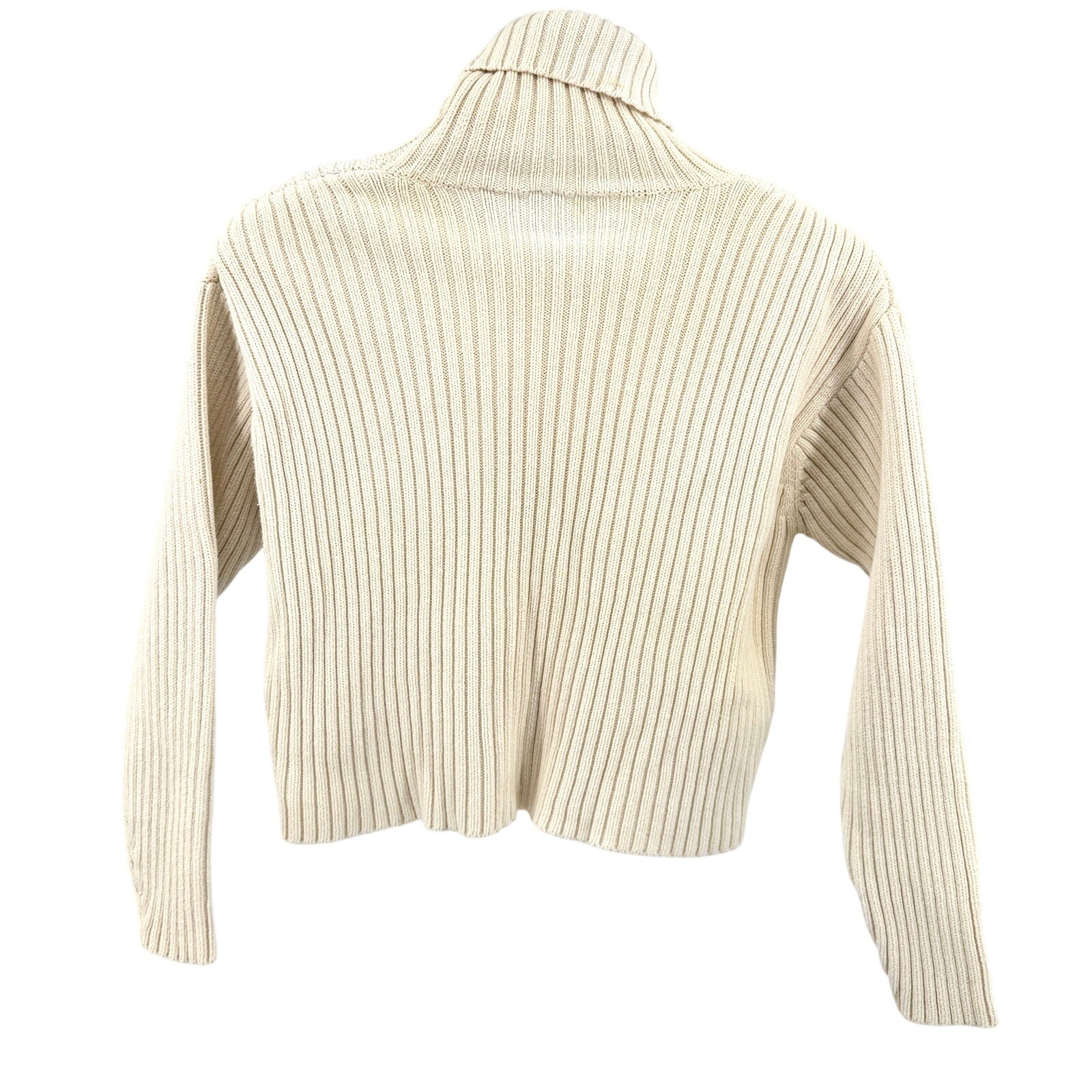Vintage Y2K Ann Taylor Cream 100% Cotton Ribbed Crop Top Turtleneck Sweater
