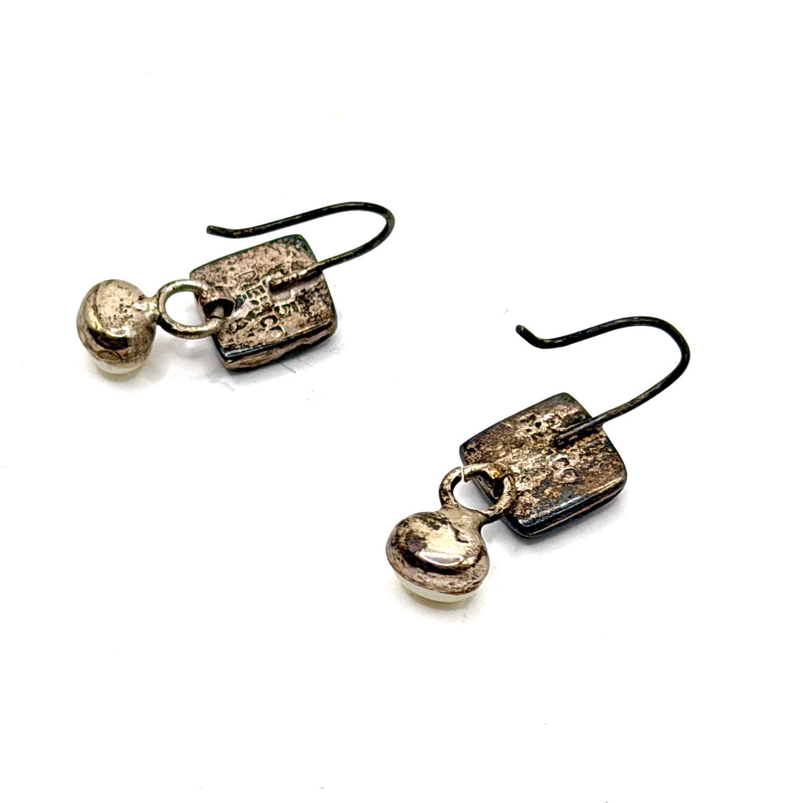 Vintage 90s Sterling Silver Stamped Mexico Pearl Drop Earrings