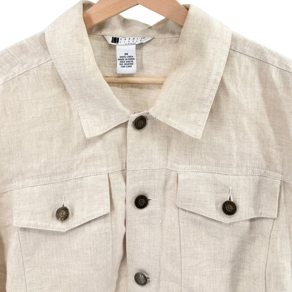 Vintage Y2K Carole Little Beige 100% Linen Trucker Jacket