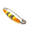 Vintage Stamped Sterling Silver Butterscotch Amber Artisan Kilt Pin Brooch