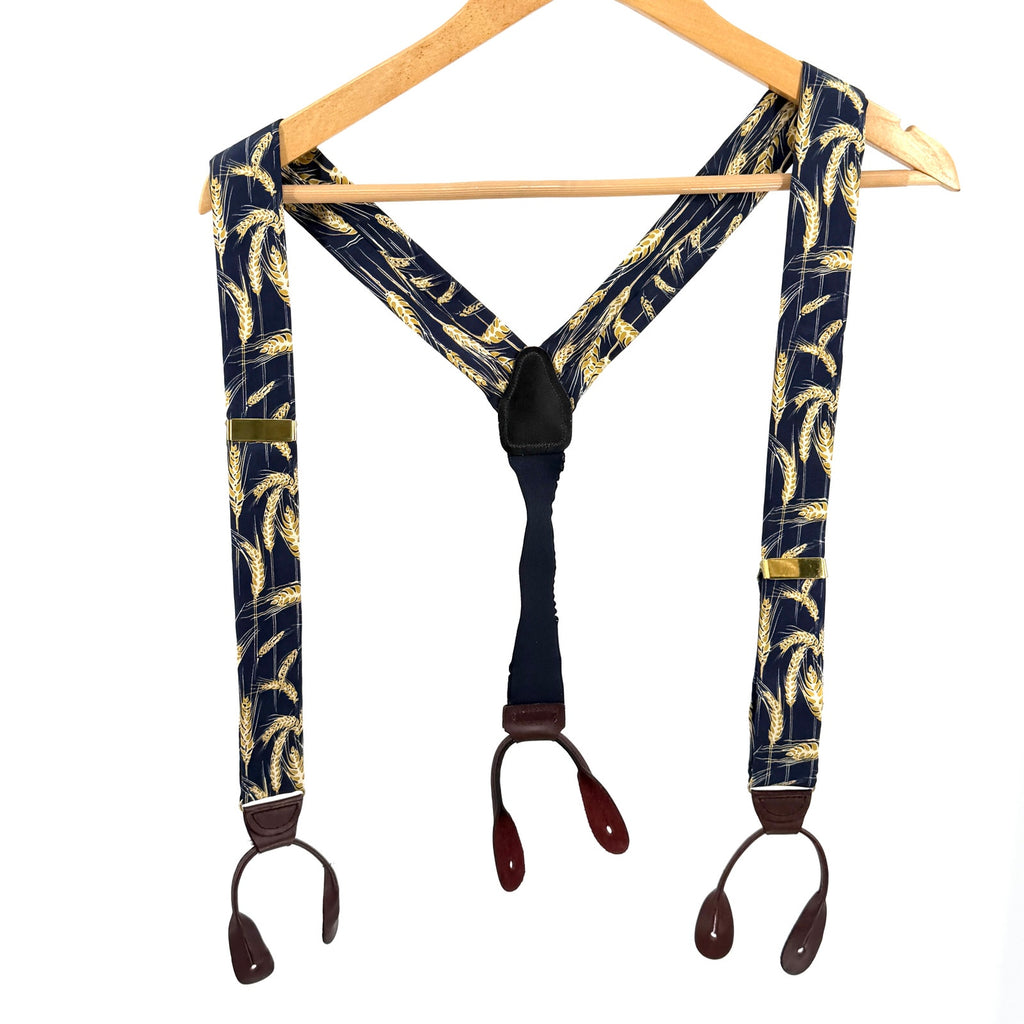 Vintage 90s Perry Ellis Portfolio Navy 100% Silk Wheat Suspenders