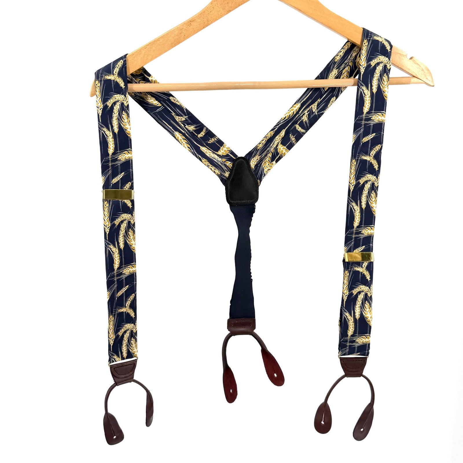 Vintage 90s Perry Ellis Portfolio Navy 100% Silk Wheat Suspenders