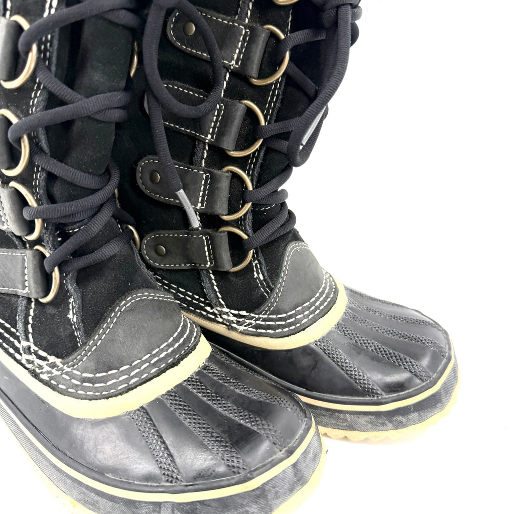 Sorel Black Genuine Leather Faux Fur Waterproof Snow Boots