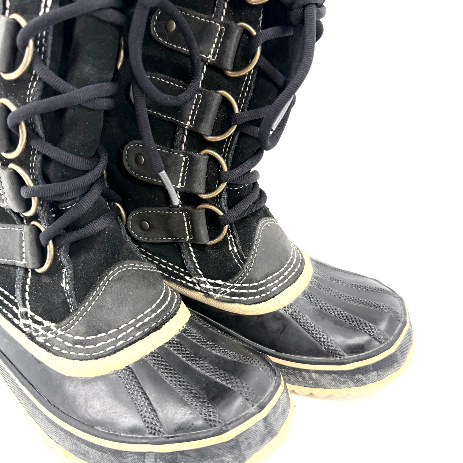 Sorel Black Genuine Leather Faux Fur Waterproof Snow Boots