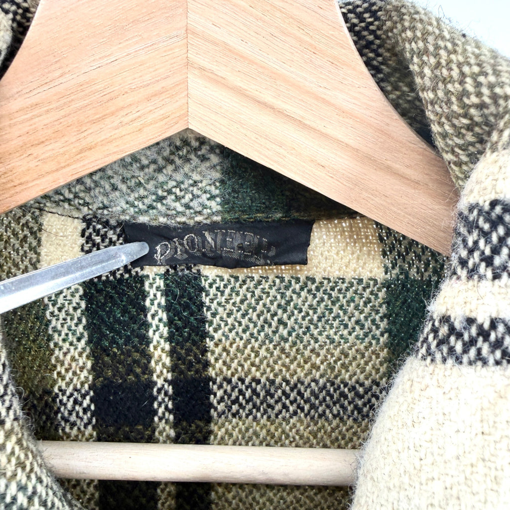 Vintage 70s Pioneer Sportswear Green 100% Wool Plaid Flannel Shirt Jacket