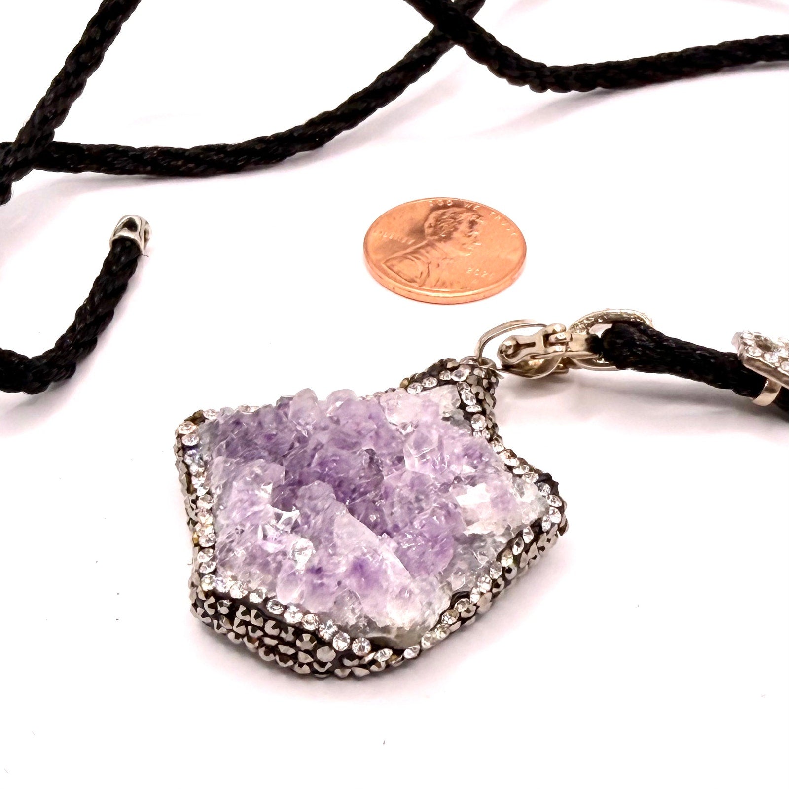 Vintage Y2K Amethyst Geode Crystal Pave Shield Necklace