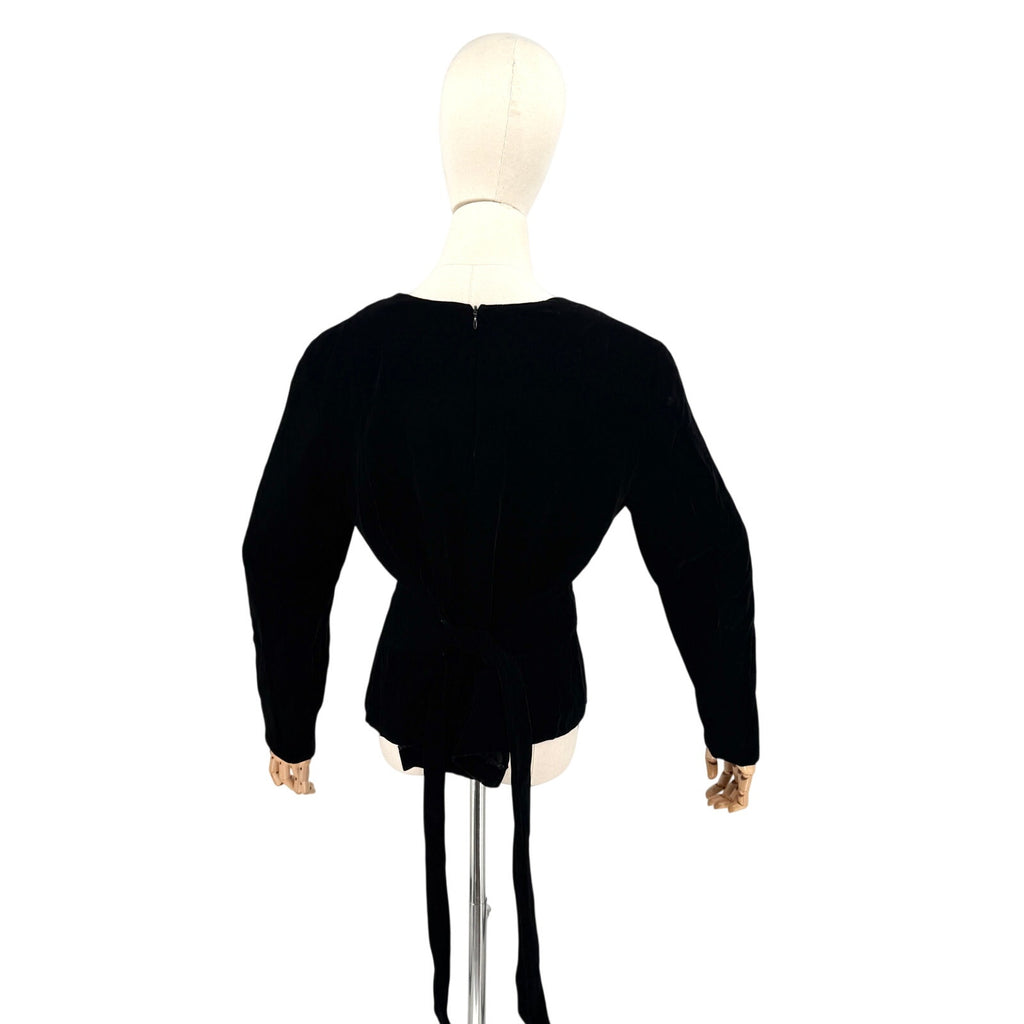 Vintage 80s Stephanie Queller Black Velvet Shoulder Pad Blouse