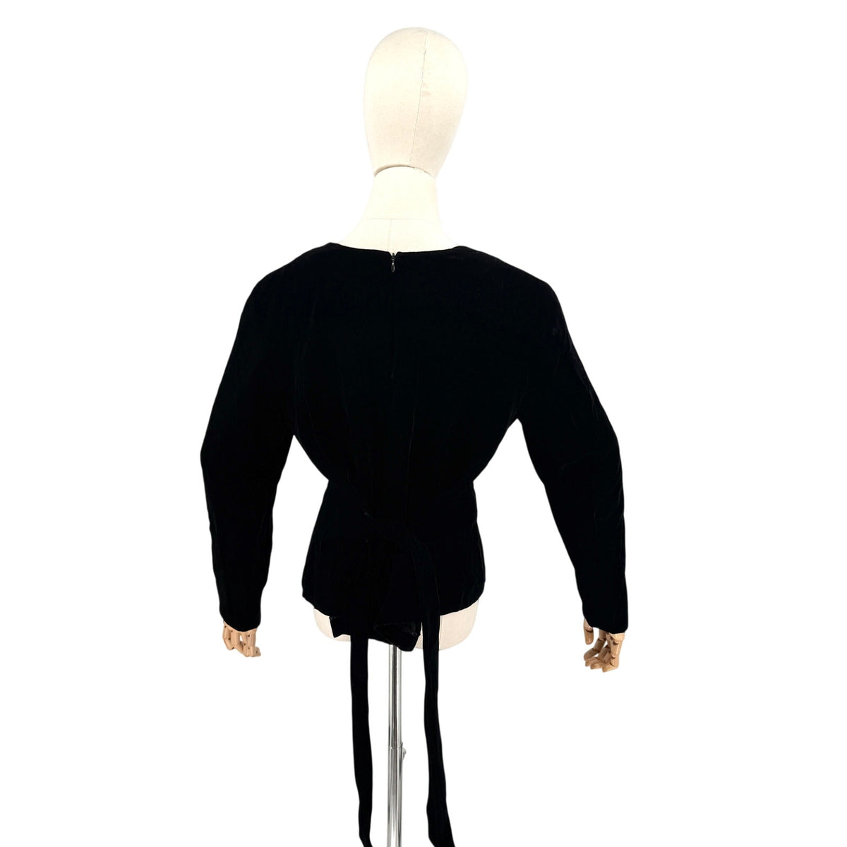 Vintage 80s Stephanie Queller Black Velvet Shoulder Pad Blouse