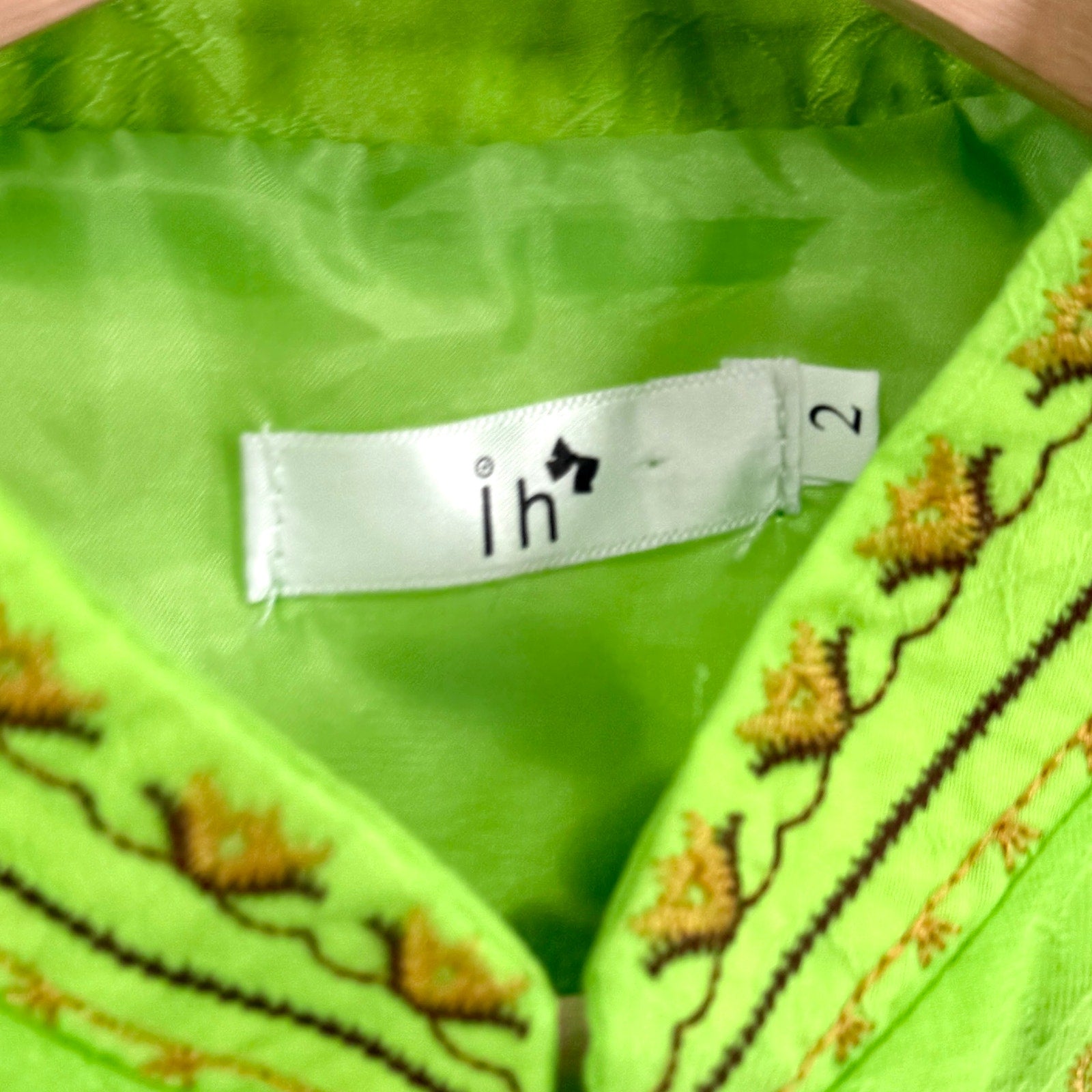 ih Lime Green Embroidered Mandarin Collar Asymmetrical Vest Top