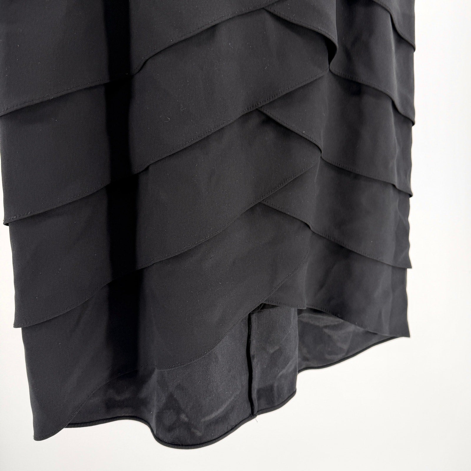 Vintage Y2K Chetta B Black 100% Silk Satin Tiered Cocktail Dress