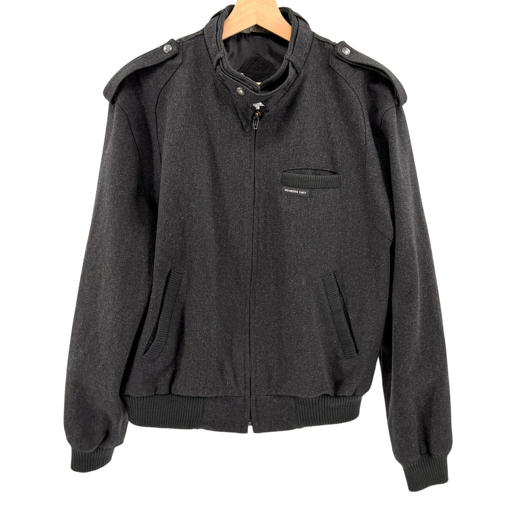Vintage 80s Members Only Charcoal Wool Blend Iconic Racer Bomber Jacket