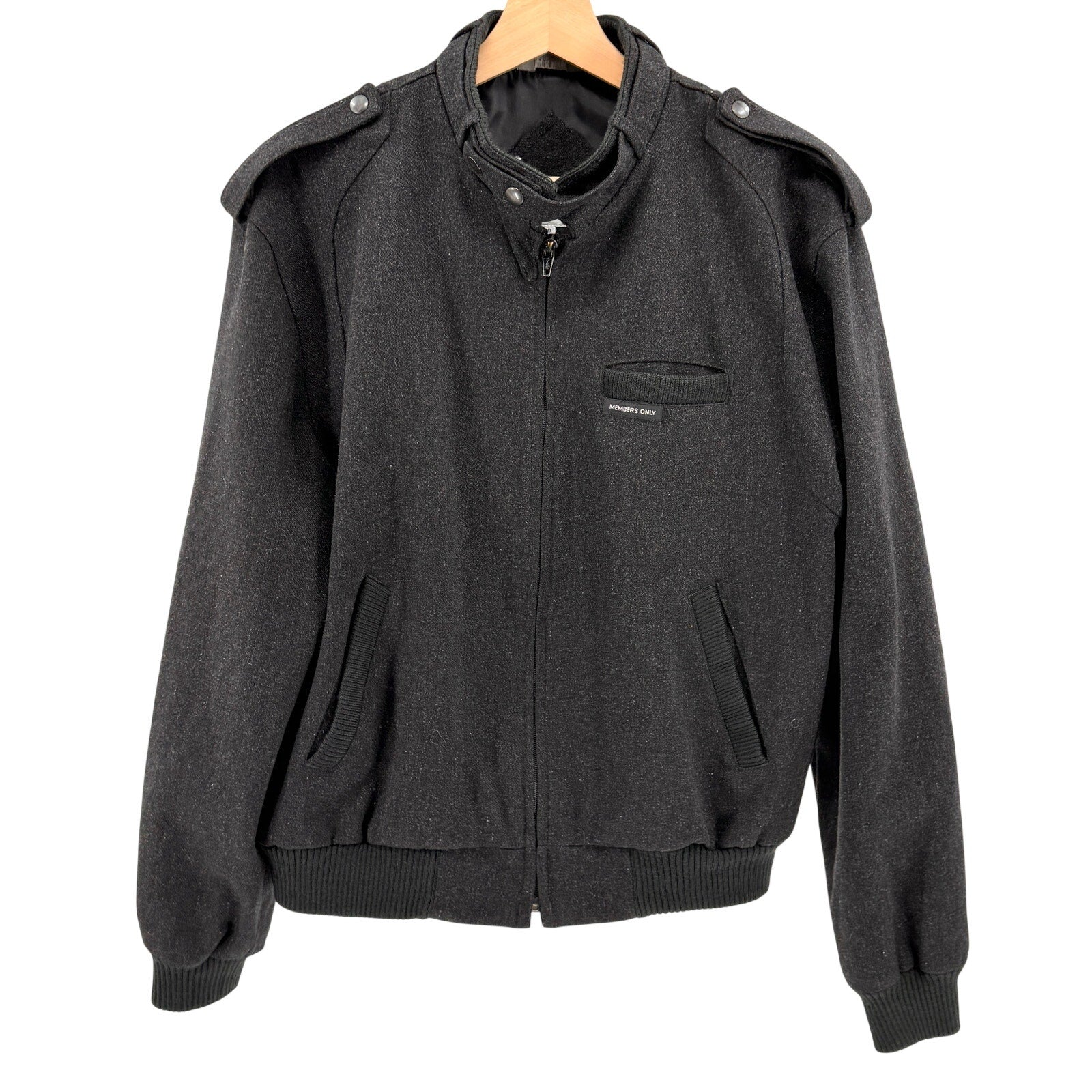 Vintage 80s Members Only Charcoal Wool Blend Iconic Racer Bomber Jacket