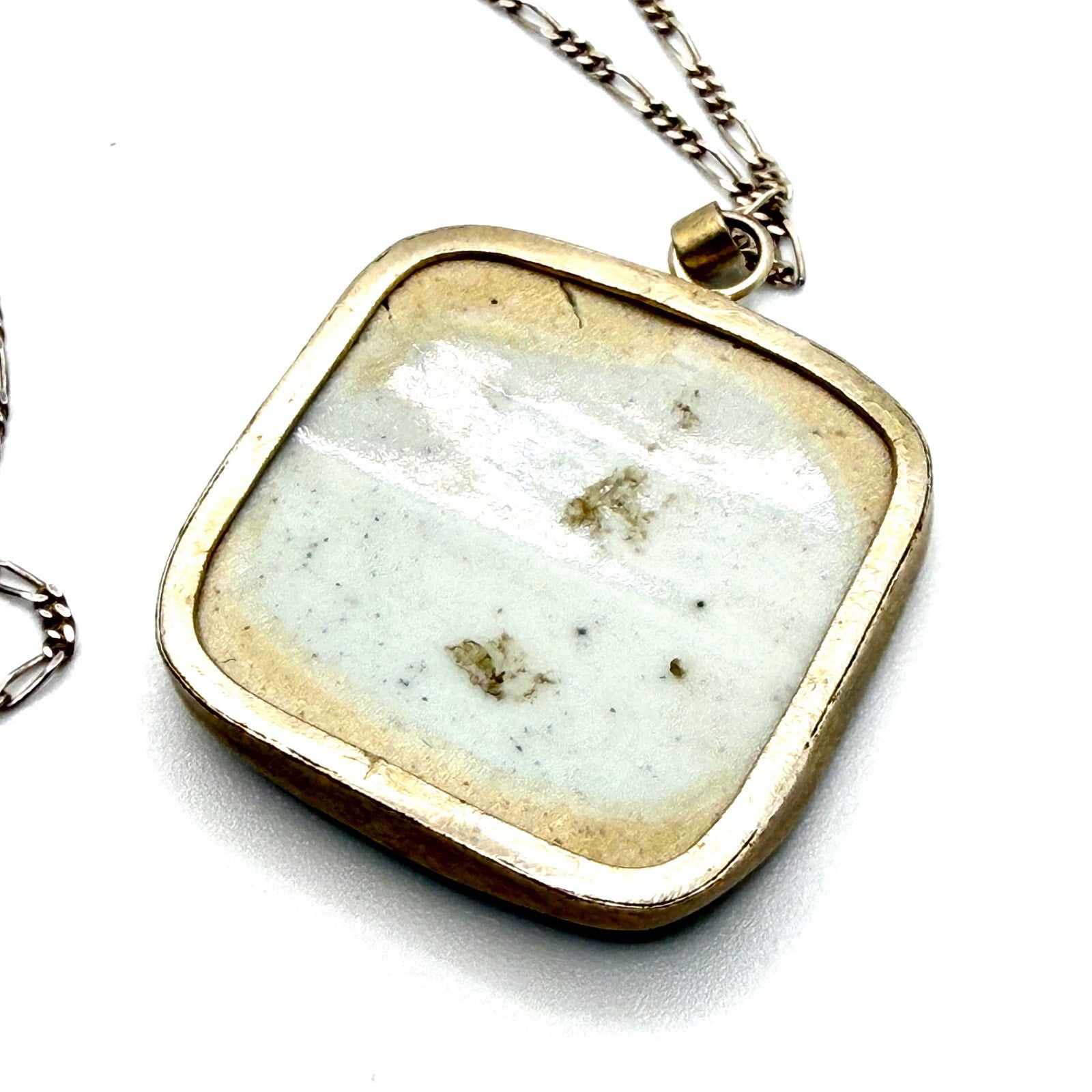 Vintage 90s Pink White Green Sterling Silver Chinoiserie Shard Necklace