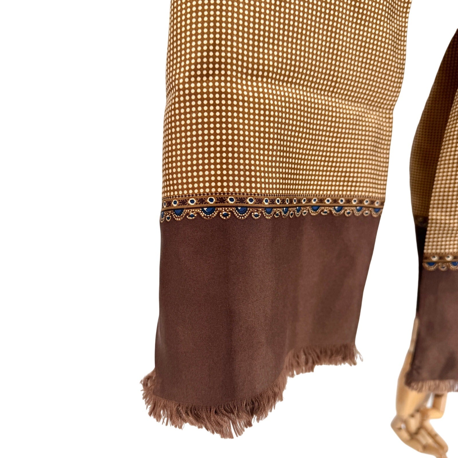 DKNY Brown 100% Silk Micro Polkadot Two Ply Neck Scarf