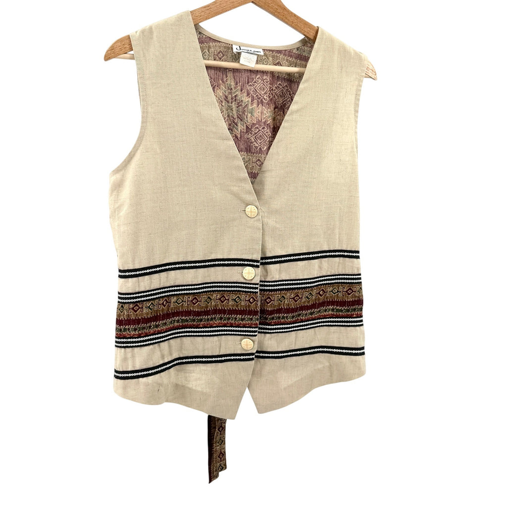 Vintage 90s Justin B. Jones Tan Southwestern Aztec Print Tie-Back Vest