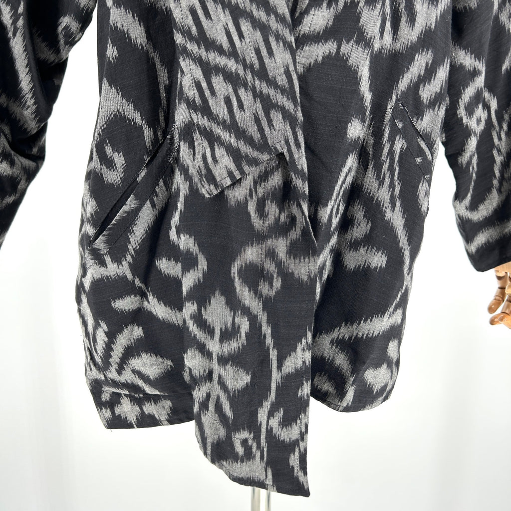 Vintage 90s Nadya Black Gray Ikat Reversible Asymmetrical Jacket
