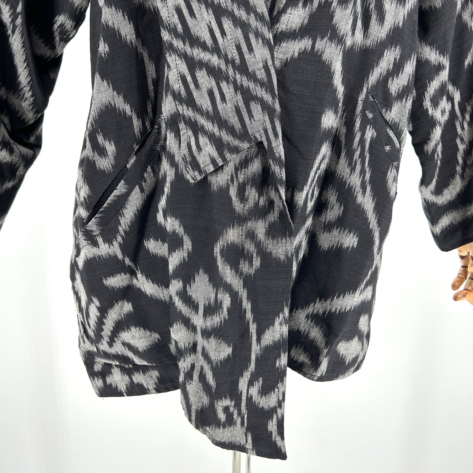 Vintage 90s Nadya Black Gray Ikat Reversible Asymmetrical Jacket