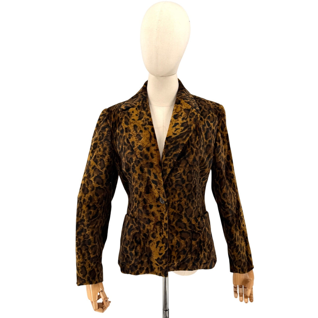 Vintage 90s Emanuel Ungaro Liberte Leopard Print Faux Fur Blazer Jacket