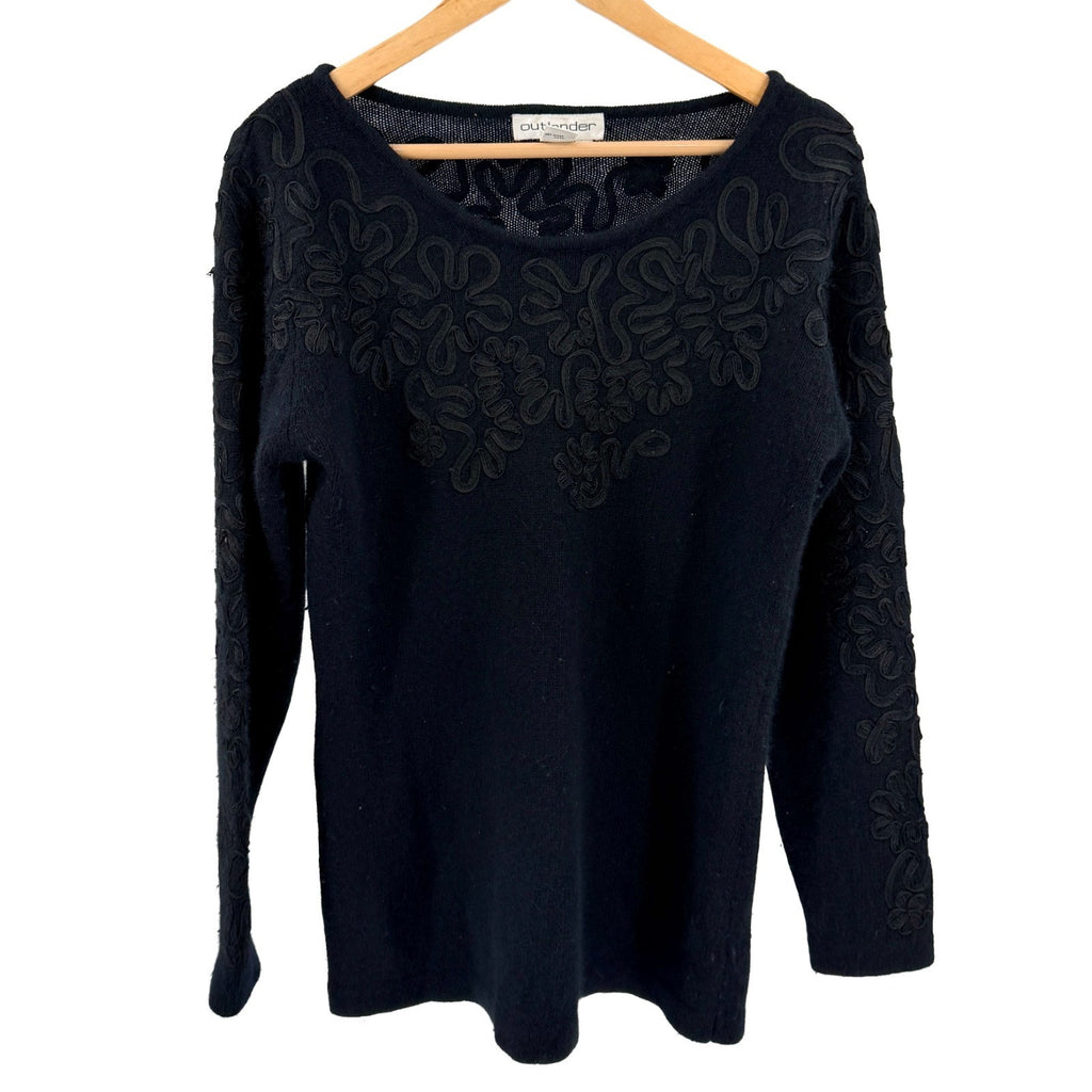 Vintage 80s Outlander Black Tonal Soutache Embroidered Sweater
