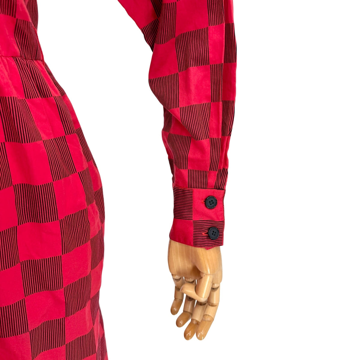 Vintage 80s Albert Nipon Red 100% Cotton Checkerboard Shirt Dress