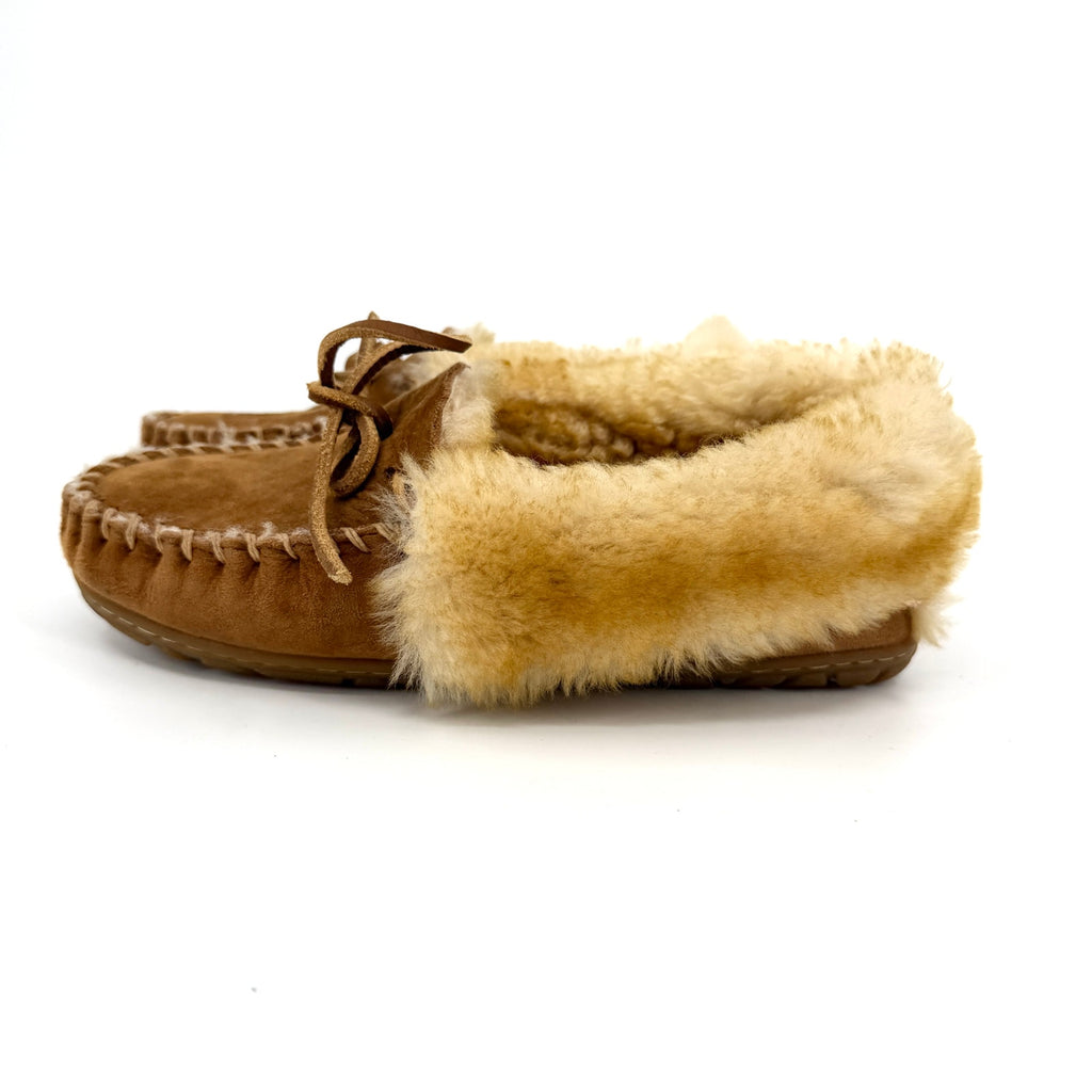 LL Bean Brown Genuine Suede Shearling Moccasin Slippers