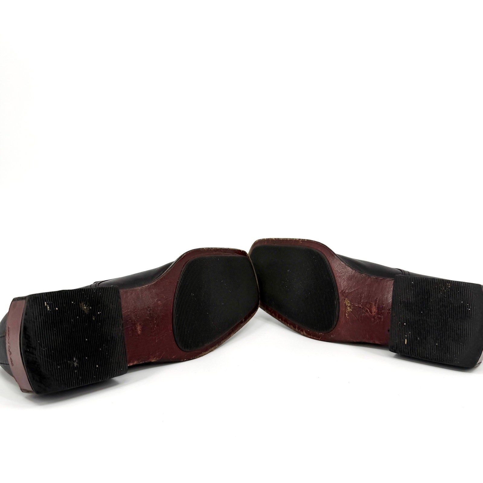 Vintage 90s Sergio Rossi Black Genuine Leather Square Toe Buckle Shoes