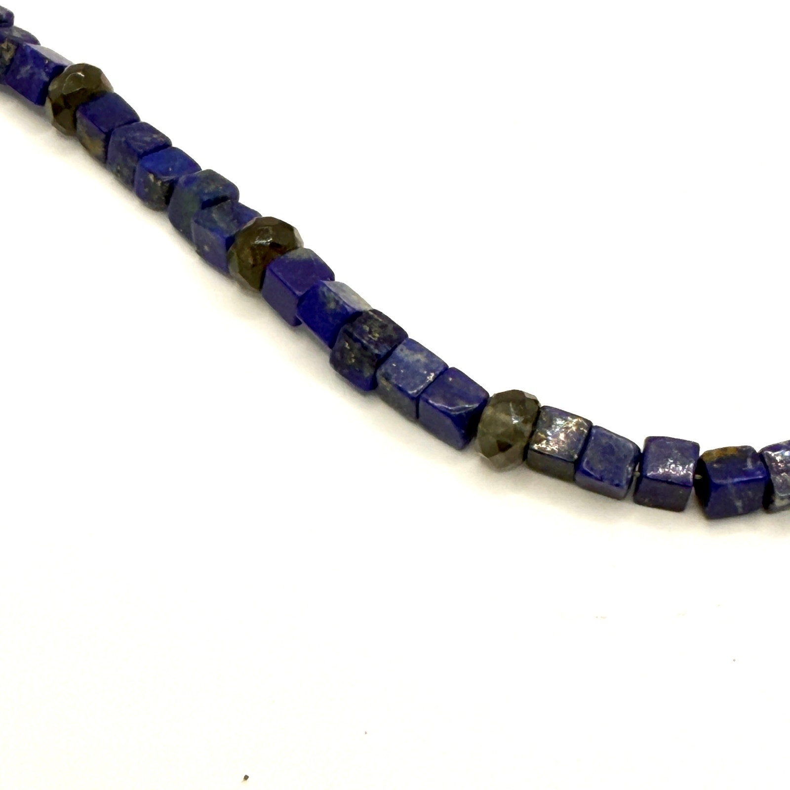 Vintage 90s Sterling Silver Lapis Lazuli Cube Beaded Statement Necklace