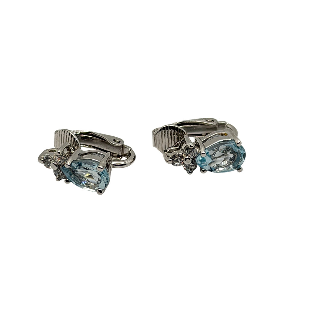 Vintage Y2K Blue Topaz Formal Elegant Pear Cut Clip On Earrings