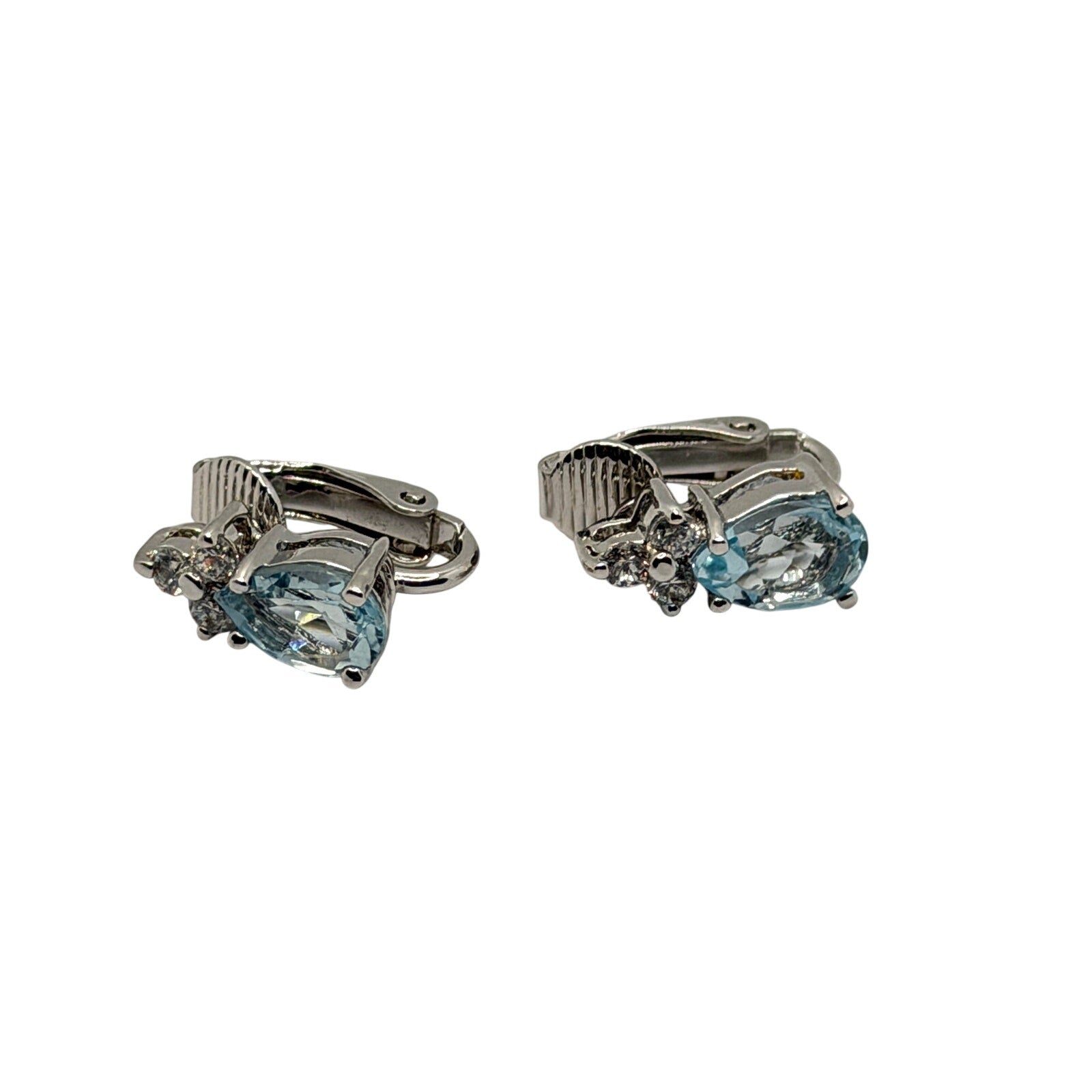 Vintage Y2K Blue Topaz Formal Elegant Pear Cut Clip On Earrings