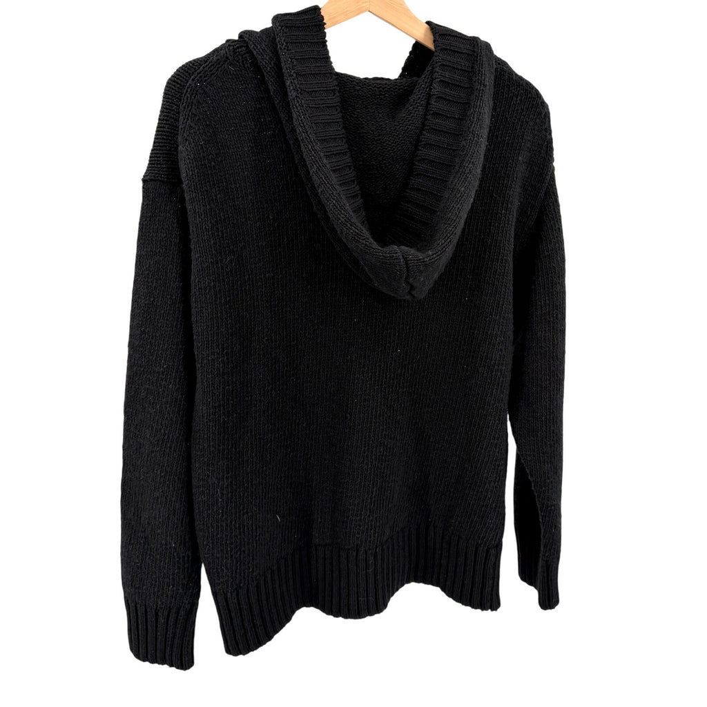 Moussy Black Heavy Knit Toggle Hooded Sweater Jacket