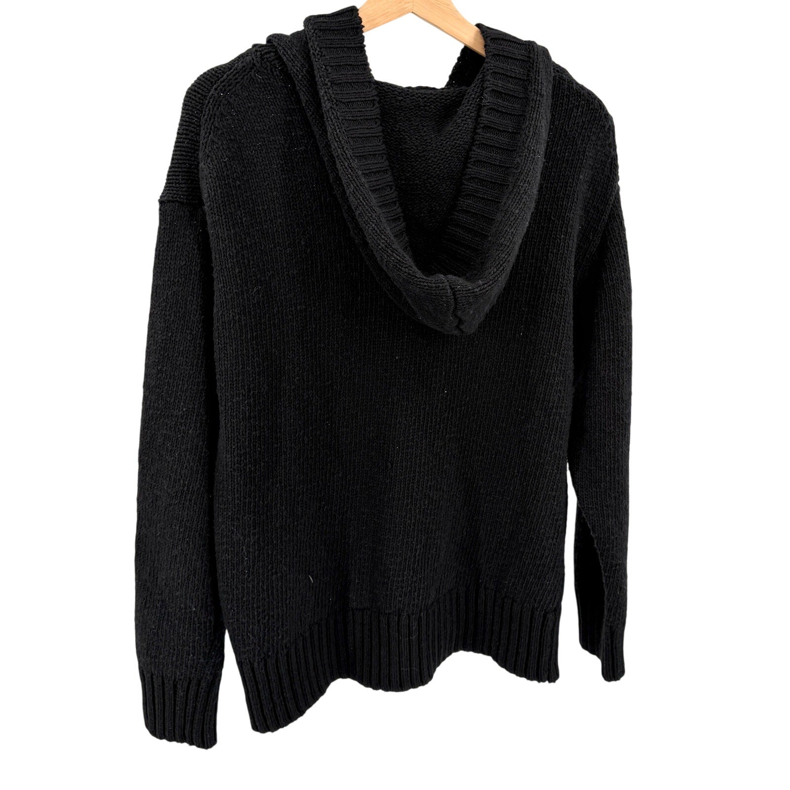 Moussy Black Heavy Knit Toggle Hooded Sweater Jacket