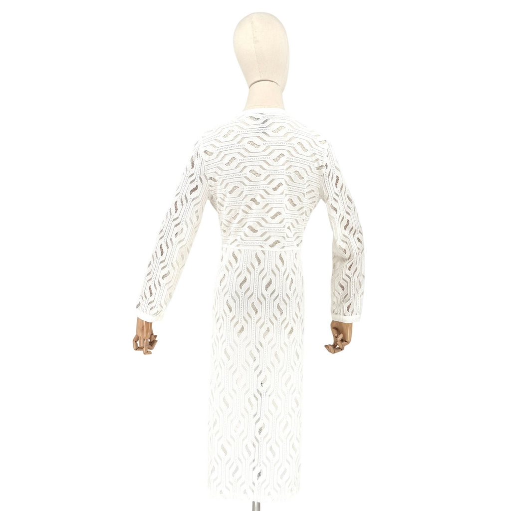 Sharon Young White Lace Geometric Button Front Midi Cover-Up Tunic