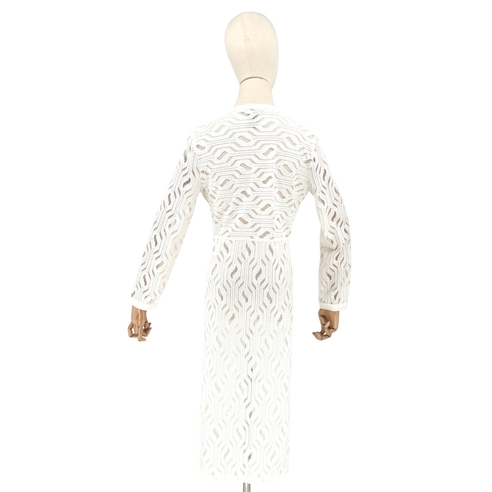Sharon Young White Lace Geometric Button Front Midi Cover-Up Tunic