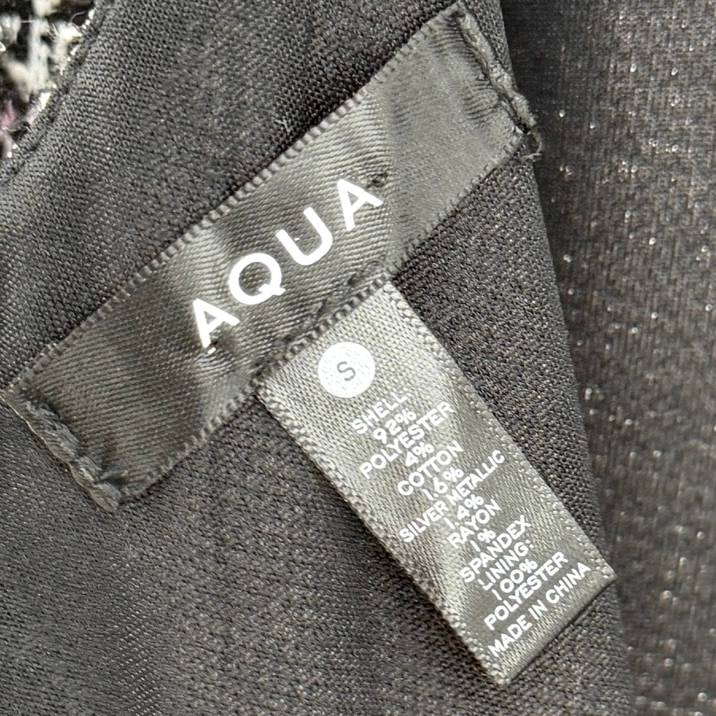 Aqua Black and Pink Tweed Metallic Fit and Flare Mini Dress