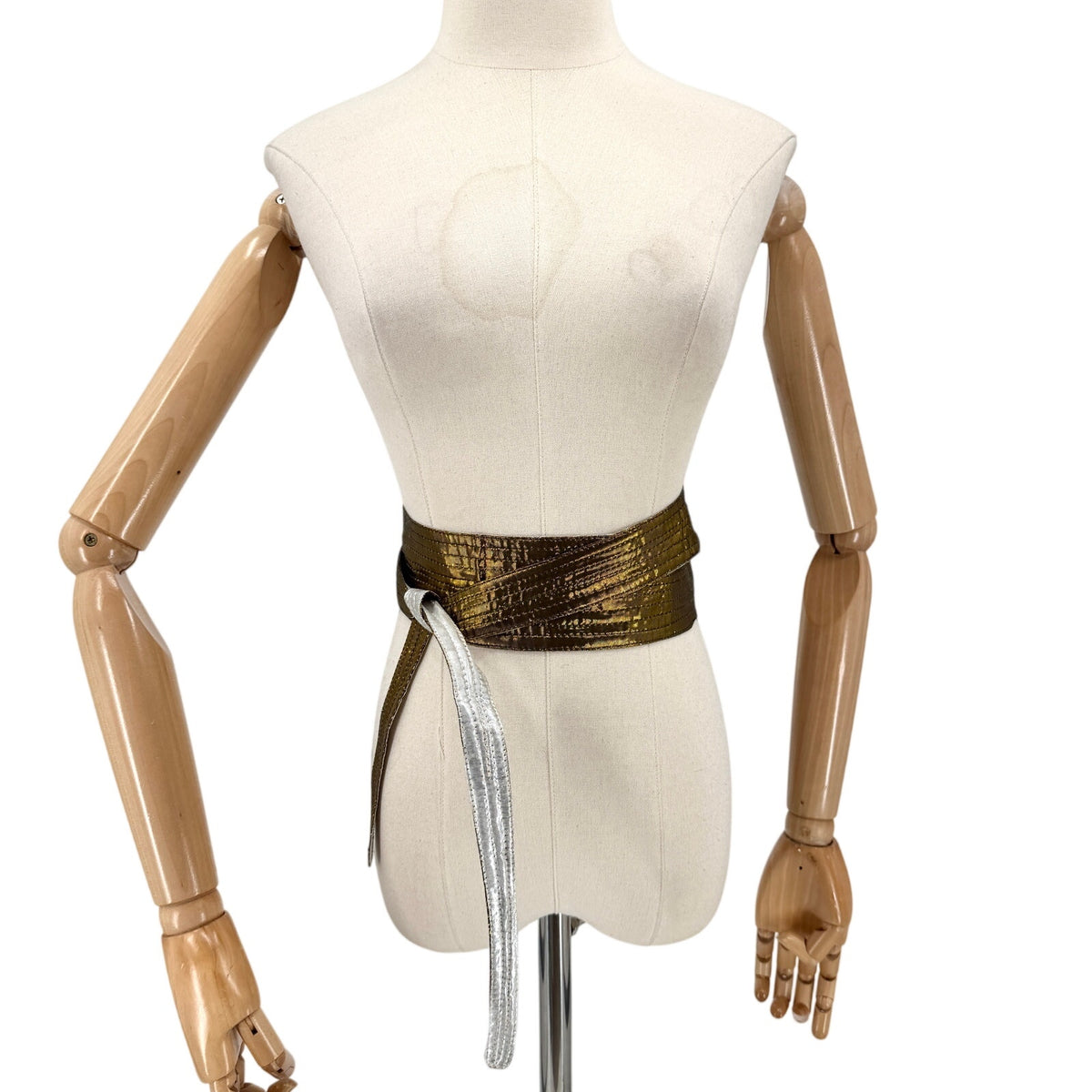 Vintage 80s Gold Silver Stitched Iridescent Reversible Sash Belt