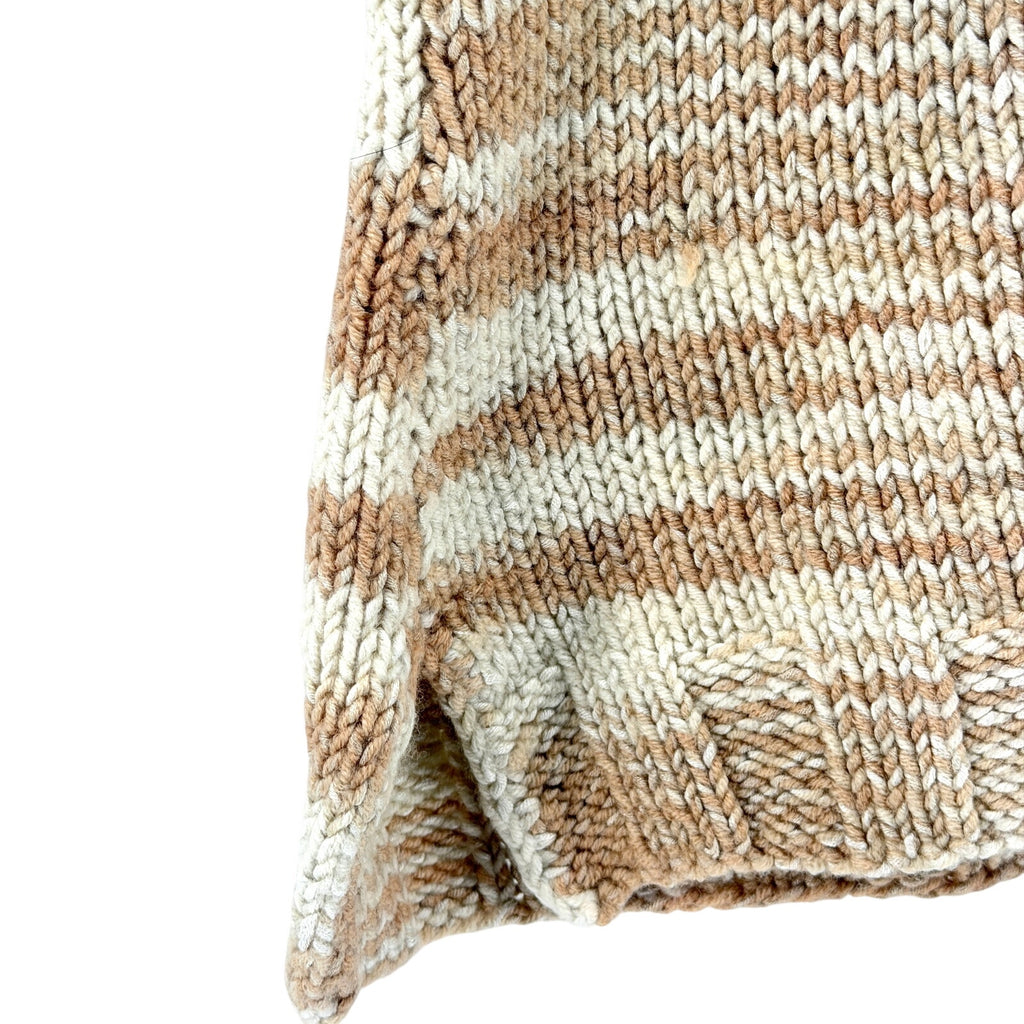 Vintage 80s Handmade Beige Cream Striped Scoop Neck Short Sleeve Sweater
