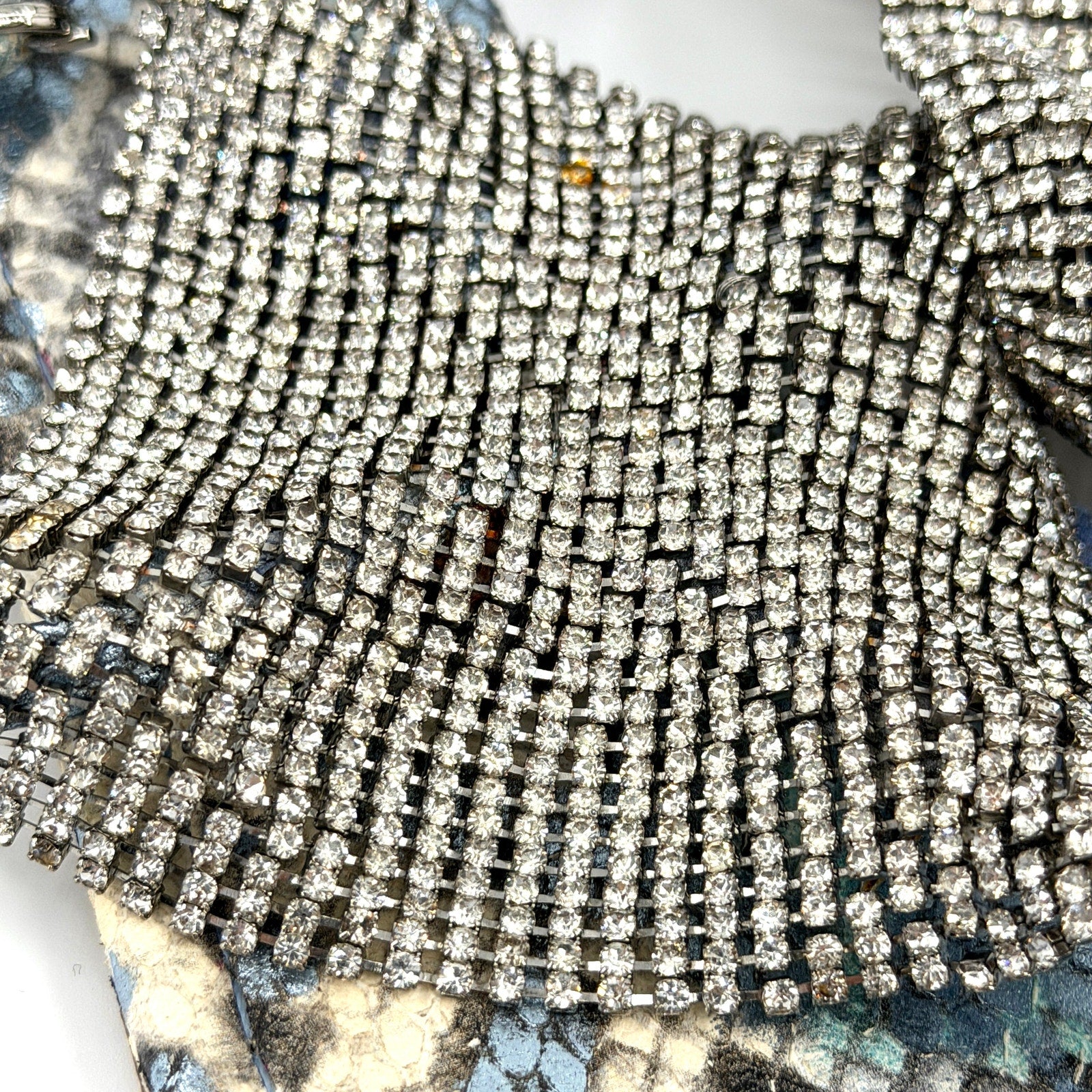 Lola Cruz Blue Snakeskin Genuine Leather Crystal Mesh Thong Sandals