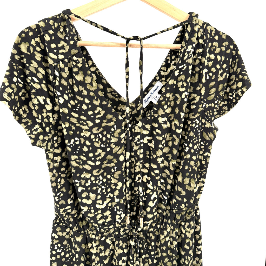 Tommy Bahama Black Green Leopard Print Wide Leg Stretch Jumpsuit