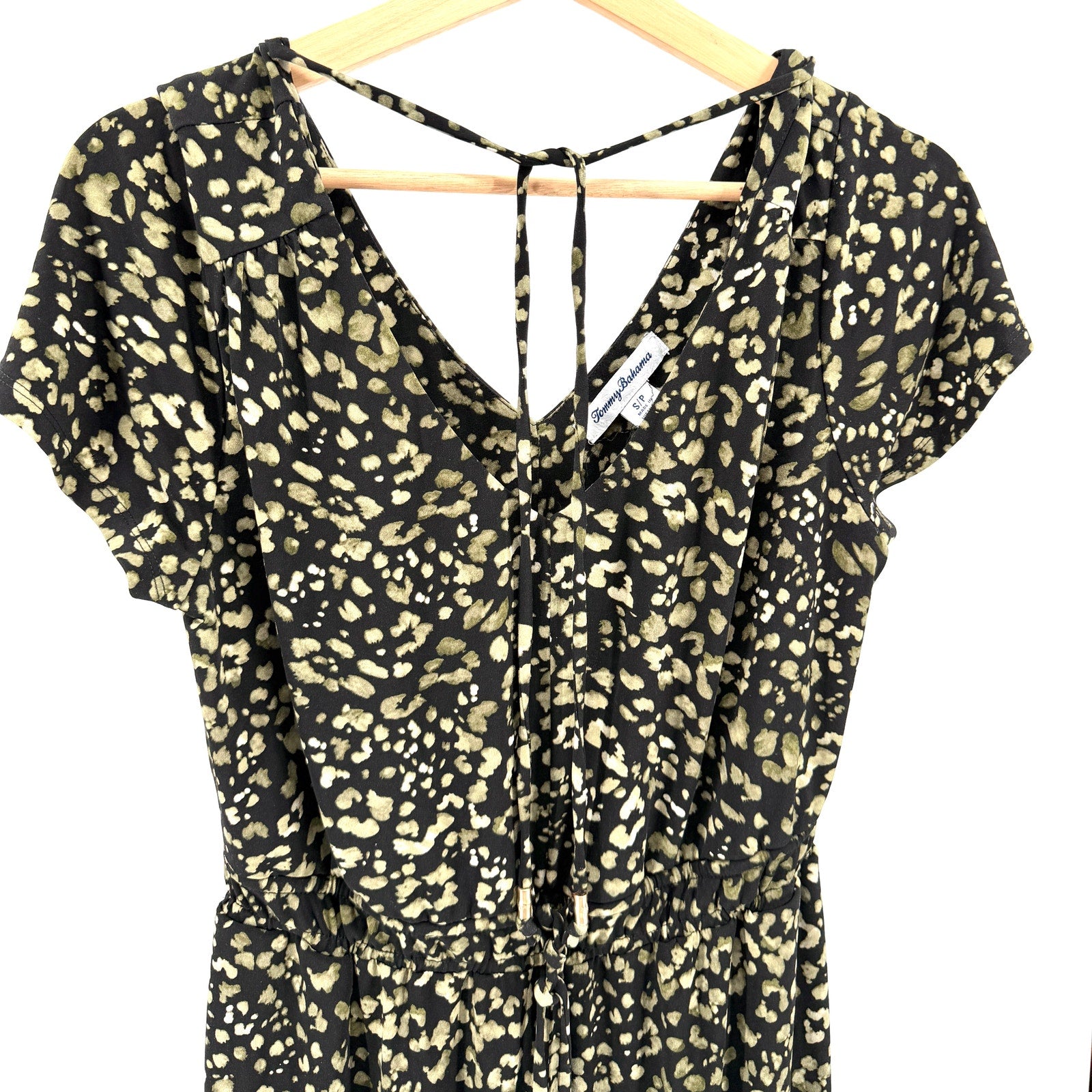 Tommy Bahama Black Green Leopard Print Wide Leg Stretch Jumpsuit