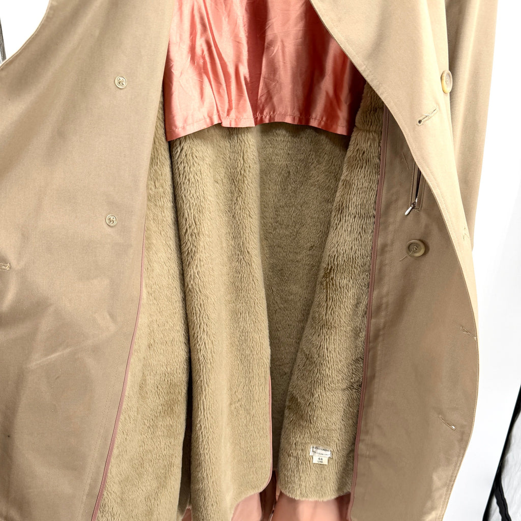 Vintage 80s Oleg Cassini Tan Double Breasted Weather Ready Trenchcoat Jacket