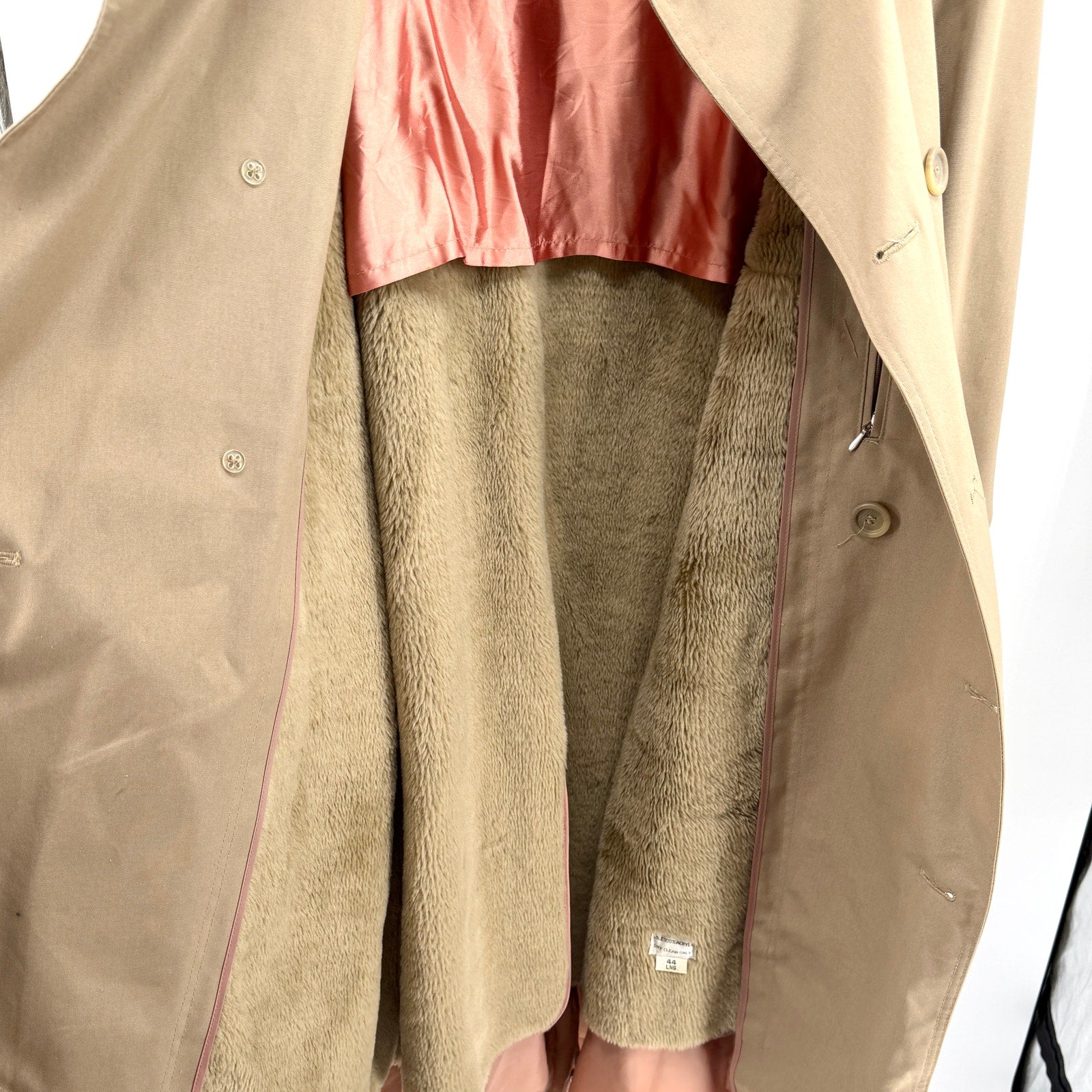 Vintage 80s Oleg Cassini Tan Double Breasted Weather Ready Trenchcoat Jacket
